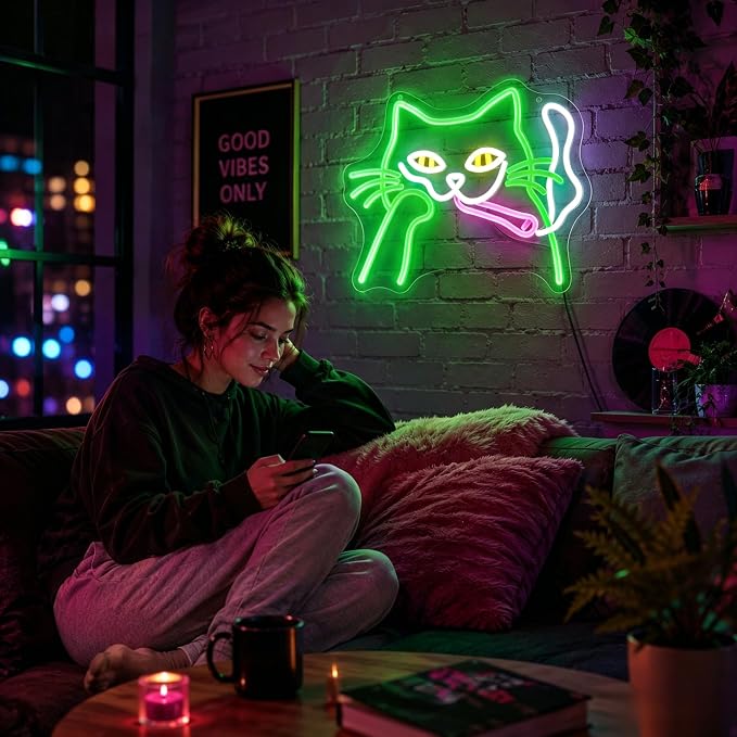Cat Neon Sign Led Sign Neon Signs for Wall Decor Neon Lights | Cat Led Light Up Sign, Dimmable, Game Room Decor, Boys Gift, Party, Halloween Wall Decor, 5V USB Powered