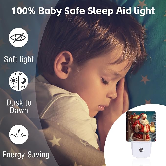 Christmas Santa Claus with Gifts Night Light for Kids,Kind Smile Santa Claus Night Light Plug in with Dusk to Dawn Sensor,0.5w Energy Saving Nightlight for Hallway Stairway Kitchen Bedroom