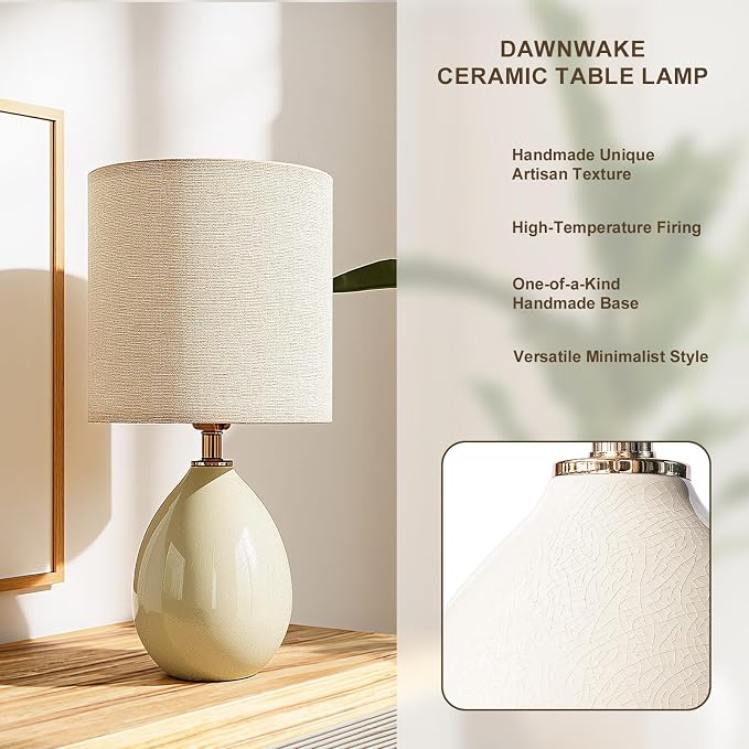 18.5" Table Lamps Set of 2 for Living Room Bedroom, Bedside Lamps for Night Stands, Desk Nightstand Lamp Dimmable, Modern Linen Cream Ceramic Lamps