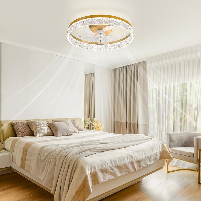 LEDIARY 22" Ceiling Fans with Lights and Remote, Fandelier Gold | 3CCT, 6 Speeds, Dimmable Low Profile, Flush Mount Ceiling Fan, Timer, Reversible, Memory, Bedroom, Living Room, Kitchen