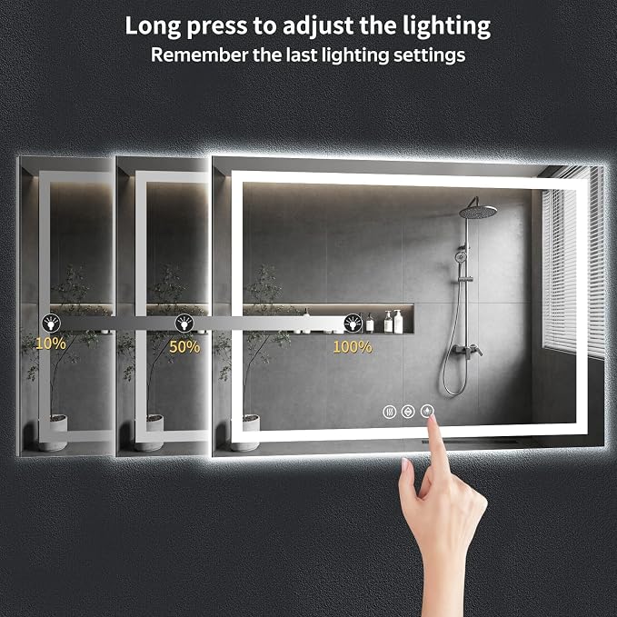 60"x36" LED Bathroom Mirror with Lights, Backlit+Frontlit, Anti-Fog | CRI 95, Stepless Dimmable, 3 Colors Lighting, Shatterproof Tempered Glass, HD Reflection, Memory, (Horizontal/Vertical)