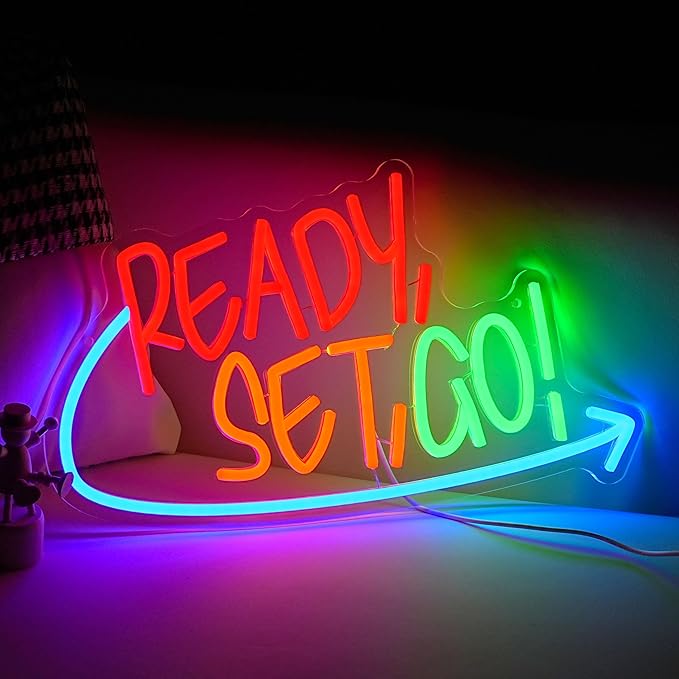 Ready Set Go Neon Sign for Game Room Colorful Game Neon Light Anime Gamer Led Light Sign Dimmable Gaming Light Up Sign for Boys Bedroom Man Cave Party (16.5 * 9.4 In)