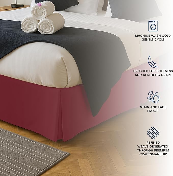 Utopia Bedding Queen Bed Skirt - Soft Quadruple Pleated Ruffle - Easy Fit with 16 Inch Tailored Drop - Hotel Quality, Shrinkage and Fade Resistant (Queen, Burgundy) | Easy Fit Design, Shrinkage & Fade Resistant, Hotel Style, Microfiber Durable Fabric, ...