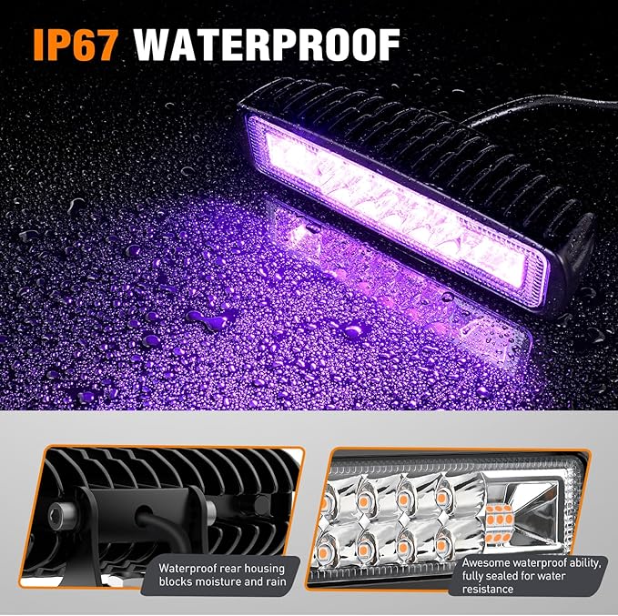 Nilight 6 Inch Purple LED Light Pods 2 PCS 60W Flood Spot Combo Beam Off Road Driving Decoration Neon Hunting Lighting for 12V 24V ATV UTV Pickup Truck Tractor
