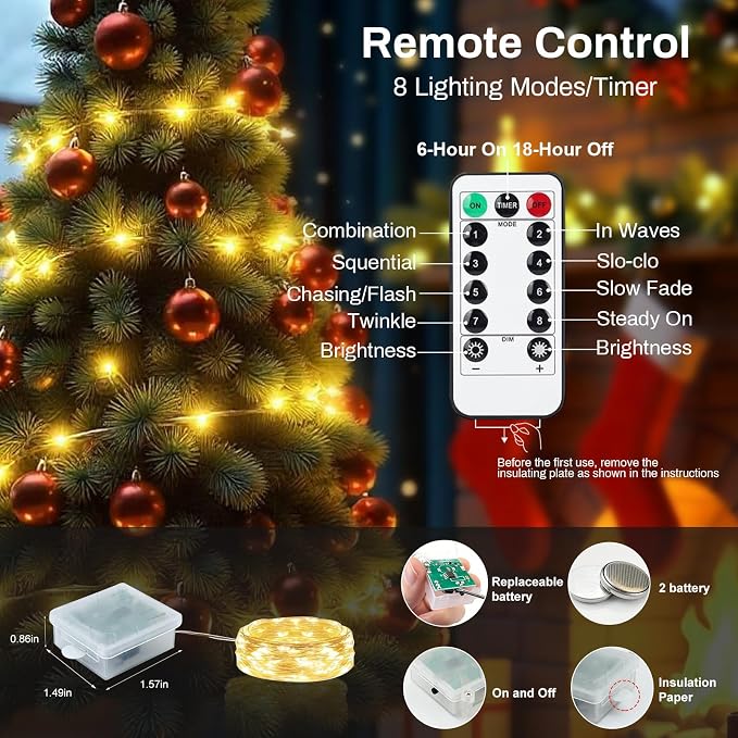 pozzolanas 6 Pack Warm White Battery Operated String Lights with Remote - 7ft Waterproof Fairy Lights with 20 LEDs for Home, Mason Jar, Party, Wedding, Halloween, Christmas Decorations