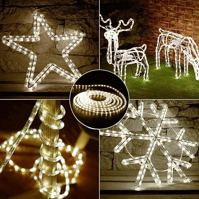33ft 2-Wire Waterproof LED Rope Light Kit, 1/2" Rope Lights, 110V-120V PVC 30 LED/M Tube Lights Strip for Background, Outdoor, Christmas, Home Decoration(Warm White)