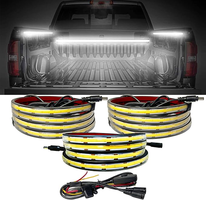 LED Truck Bed Lights, 60 Inches, 3 Pack, COB 2376 LEDs, White 6500K,12V, 41W, IP67, with Switch, 5A Fuse Holder, Easy Install, Ideal for Truck Cargo Lighting, DC5521 Jack
