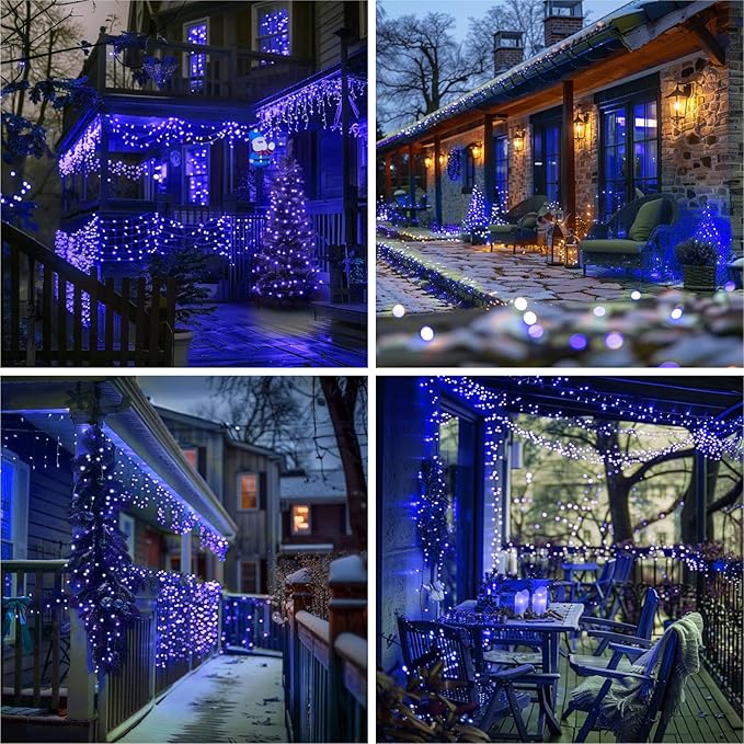 ZSJWL Rechargeable Fairy Lights with Remote，66ft 200 LED Outdoor Battery String Lights with DIY Timer & Light Sensor, Waterproof Dimmable Twinkle Light for Tree Christmas Indoor, Blue