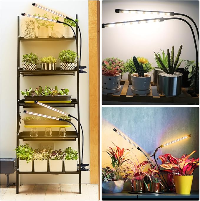 Grow Lights for Indoor Plants, Full Spectrum 2 Head Clip Plant Lights | 320 LEDs Clamp Grow Lamp for Plants Growing,3 Spectra, Auto ON & Off,3/9/12H Timer,10 Brightness,10 Feet Cable, 2 Pack