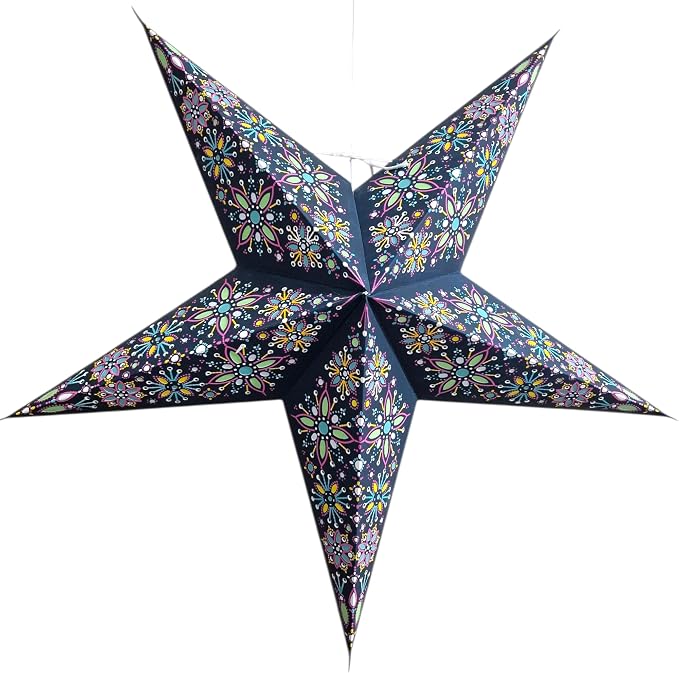 Lantern Lampshade Paper Star Light Shades Large 60cm Hanging Decorations for Christmas Wedding Home Decoration Birthday Party Foldable 5 Pointed Star (Blue, Green, Yellow)