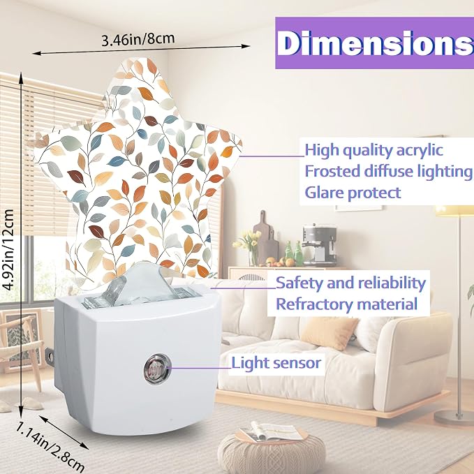 Fall Leaves Night Light for Kids,Watercolor Leaf Night Lights Plug Into Wall, Lightweight Dusk to Dawn Light Sensor Warm Nightlights for Girls Boys Bedroom Nursery Basement
