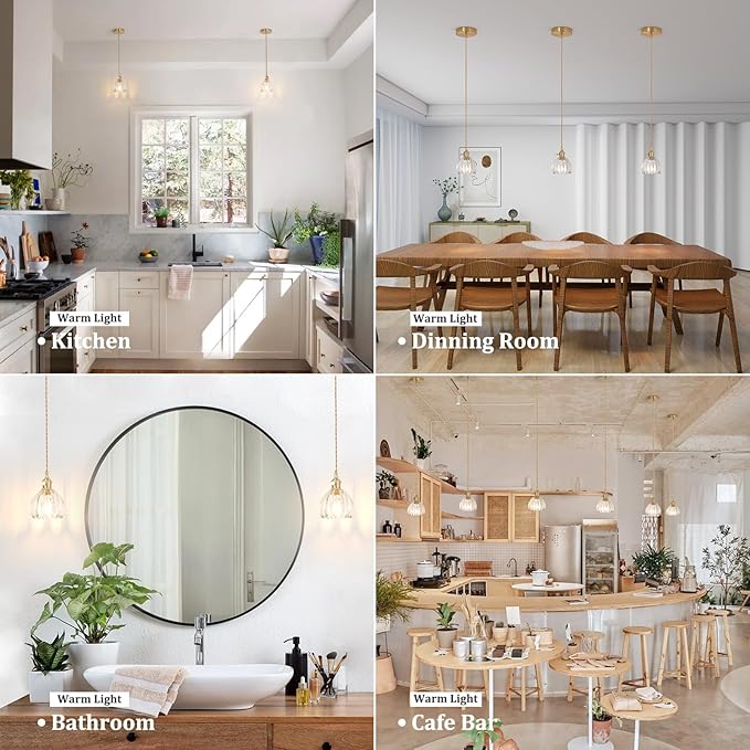 Pendant Light 2 Pack with Clear Tulip Glass Lmapshade, Brass Vintage Pendant Light Adjustable Hanging Light for Kitchen Island Dining Room Hallway