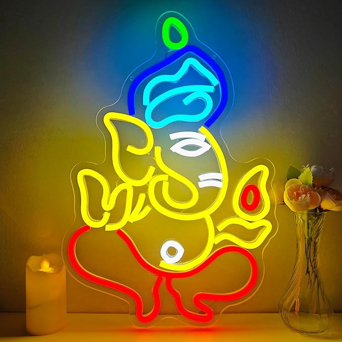 Ganesha Neon Sign for Wall Decor Diwali Led Sign Hindu Elephant Led Neon Light Ganesha Light Sign Up Sign for Home Decoration Ganesh Wall Art Lovers Gift Family
