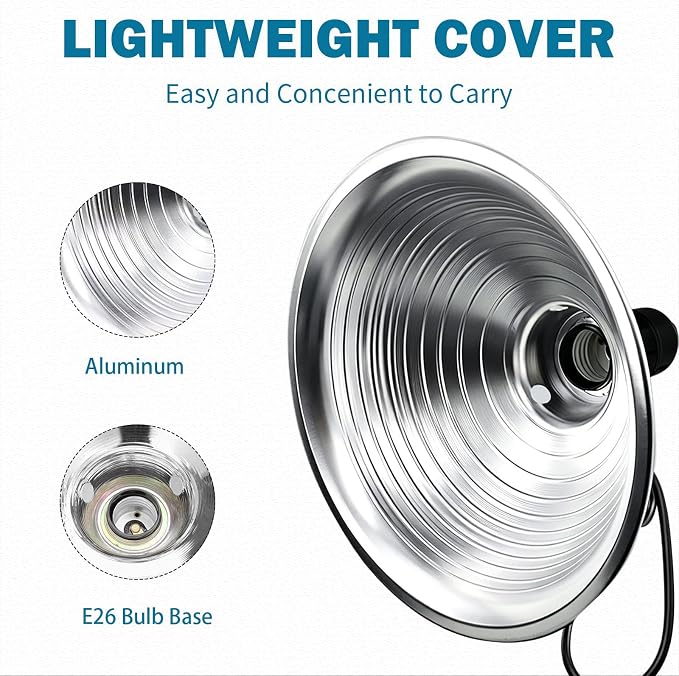 EP Clamp Lamp Light with Detachable 8.5 Inch Aluminum Reflector, 150 Watt E26 Socket (No Bulb Included), 10 Foot 18/2 SPT-2 Cord Cord, 1 Pack
