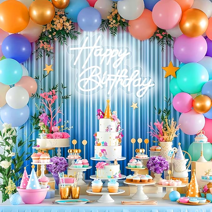 Happy Birthday Neon Sign for Wall Decor, USB Powered LED Neon Sign with Dimmable Brightness, Ideal for All Ages Birthday Parties and Celebrations, With 2 Pcs Birthday Cards (17×12 Inch)