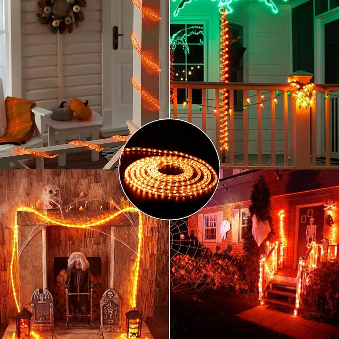 Brizled Orange Halloween Rope Lights Connectable, 18ft 216 LED Rope Lights | 120V ETL Certificated Plugin Halloween Tube Light; Indoor Outdoor Clear PVC Tube Waterproof for Tree Patio Xmas Camping Decor