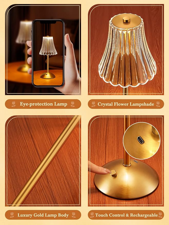 LED Table Lamp, 3200mAh Rechargeable Battery Operated, 30 Lighting Modes Bedside Light for Bedroom, Touch Control Nightstand Lamp, Small for Bedroom and Nightstand