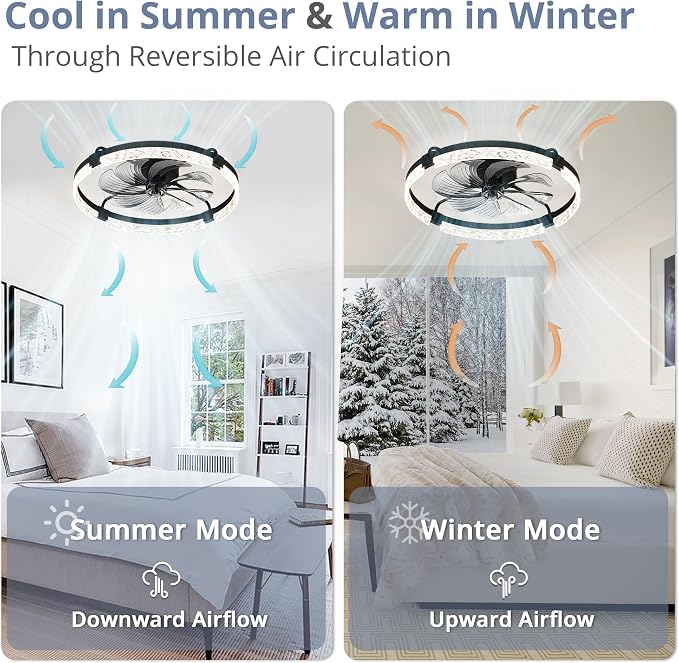 LEDIARY 2 Pack 24" Ceiling Fans with Lights and Remote, Fandelier Black | 3CCT, 6 Speeds, Dimmable Low Profile, Flush Mount Ceiling Fan, Timer, Reversible, Memory, Bedroom, Living Room, Kitchen
