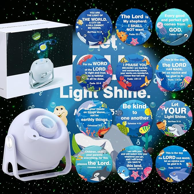 Ocean Bible Verses Projector Galaxy Projector Includes 12 Interchangeable Christian Discs Night Light Set Project Religious on Walls or Ceilings for Christian Ocean Gifts