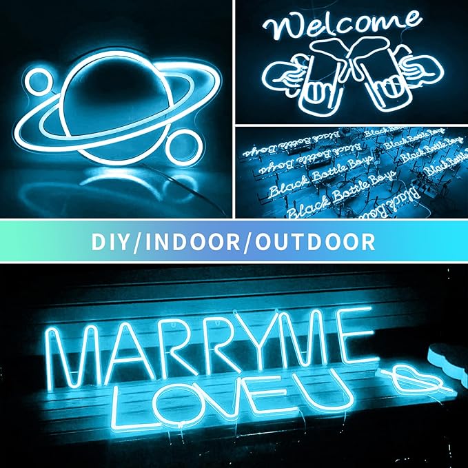 2PCS/10M/32.8FT/Ice Blue LED Rope Light - Flexible and Waterproof 12V Neon Strip with Mounting Accessories for Creative Indoor & Outdoor Lighting [Adapter Not Included]