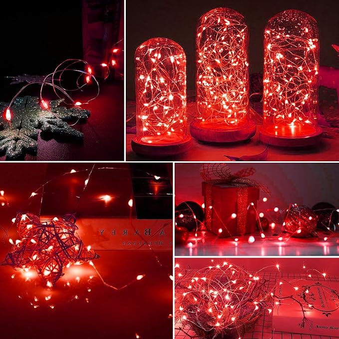 AIKEI 24 Pack LED Fairy Lights Battery Operated, Mini String Lights Waterproof 7ft 20 Led Firefly Starry Lights for Valentines Day Wedding Party Bedroom Garden Christmas Decoration Red