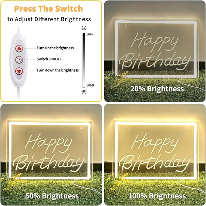 Happy Birthday LED Neon Sign – Warm White Dimmable Neon Light, USB Powered Wall Decor for Party Backdrop, Bachelorette Party Decor, Ideal Christmas Gift & Birthday Gift