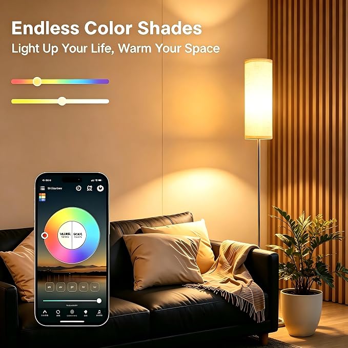 2 Pack LED Corner Floor Lamp with Remote Control Smart Standing Floor Lamp with DIY Color for Bedroom Living Room Gaming Adjustable Color Brightness 9W LED Bulb Included - 2 Pack Beige Shade+RGB Bulb