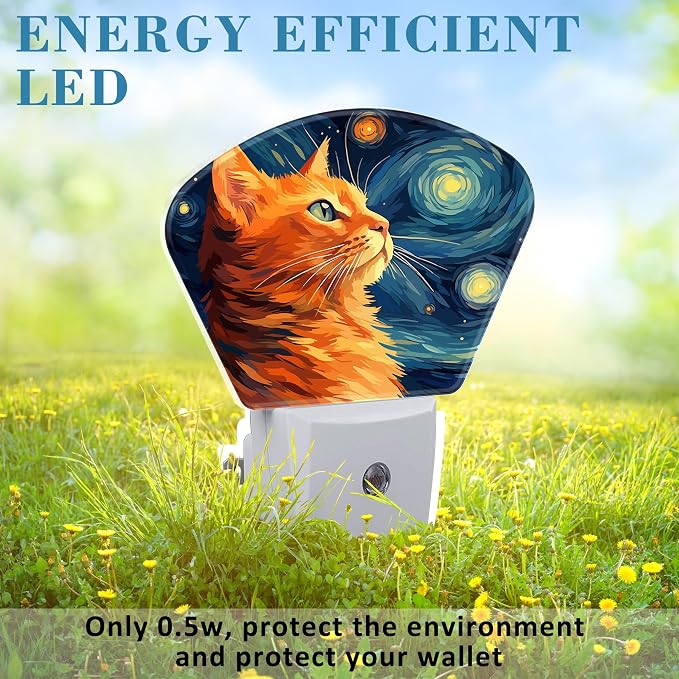 Cute Orange Cat Night Light for Kids, Starry Sky LED Night Light Plug into Wall with Dusk to Dawn Sensor for Girls Boys Women Men Bedroom, Hallway, Kitchen, Bathroom, Stairs Decor