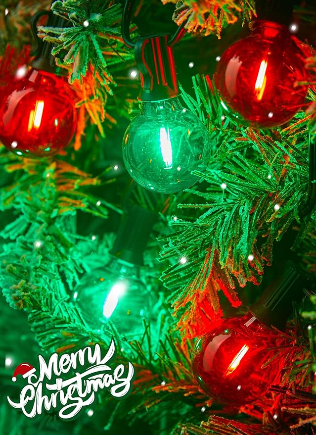 Brightown 25 Pack G40 LED Christmas Replacement Light Bulbs, UL Listed, 1 Watt E12/C7 Candelabra Base Plastic Shatterproof LED Globe Edison Bulbs, Easily Screw in Strings Spools Strands, Red & Green
