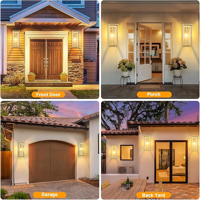 19" Large Outdoor Wall Light Fixtures, Gold Porch Light, 2 Pack | Large Size, Anti-Rust, Waterproof, Tempered Glass, Easy Installation, Modern Exterior Sconces for House Garage