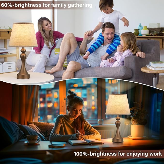 Touch Lamps for Nightstand, 3 Way Dimmable Bedside Lamps with USB C+A Ports | Touch Control, LED Bulb Included, Small Brown Table Lamp for Bedroom, Night Stands, End Table, Gift，Corded，Beige Shade