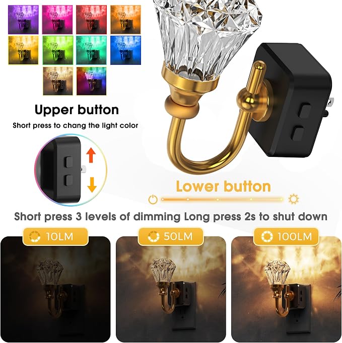 L LOHAS LED Night Lights Plug into Wall,RGB Floral Night Lights | 2 Pack 10-Color Changing, Auto Sensor, 3 Brightness Levels, Rotatable Plug in Nightlight for Bedroom, Nursery, Hallway, Gift