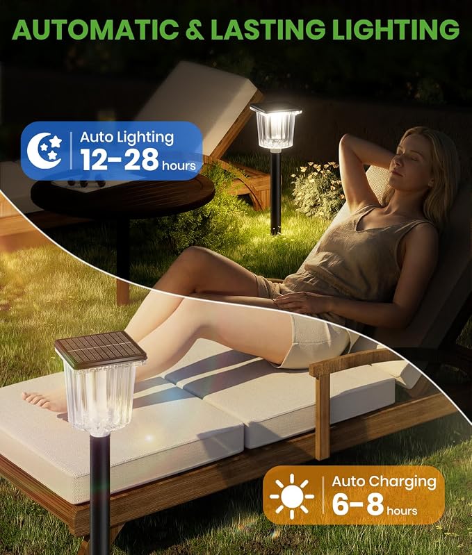 BITPOTT Super Bright Solar Pathway Lights 8 Pack, Adjustable Warm & Cold Solar Lights Outdoor Waterproof IP65, Auto On/Off, Outdoor Decor Light for Garden, Landscape, Path, Yard, Patio, Driveway