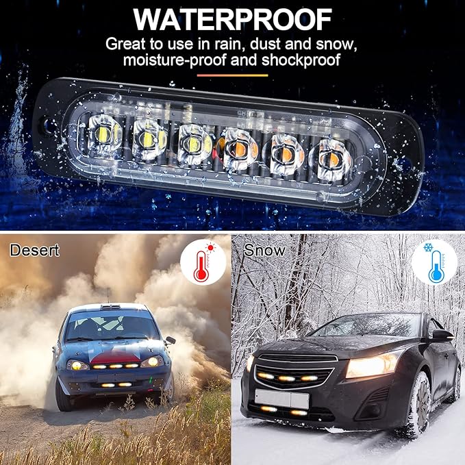 20 Pack LED Emergency Strobe Lights 6 LED Amber White Surface Mount Flashing Lights Warning Emergency Flashing Lights Construction Caution Lights for Truck Off Road Car Firefighter Vehicles ATV SUV