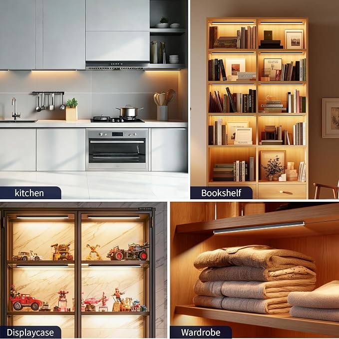 VST Smart Under Cabinet Lighting 6 Bars, App/Voice/Hand Wave Control, Black | UL Listed CRI 93+ Adjustable Strip Lights, Alexa & Google Home Compatible for Kitchen Cabinets & Closets