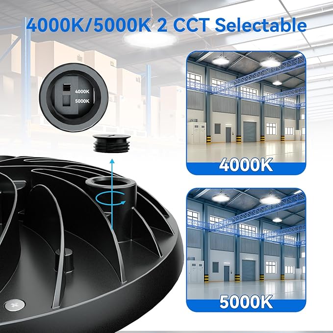 UFO LED High Bay Light 200W, 30000 lumen LED Shop Light, 4000K/5000K 2 CCT Selectable UFO Lights, 5' Cable with US Plug&Safety Rope, IP65 Waterproof Commercial Bay Lighting UL&ETL Listed, 10 Pack