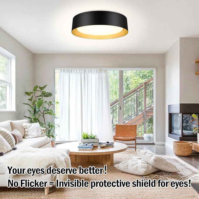 BrightHome Flush Mount Ceiling Light, 13in Modern Ceiling Light 3/4/5000K | 25W Bathroom Ceiling Light Fixture, Dimmable LED Flush Mount Light for Bedroom, Hallway, Entryway and Kitchen, Black & Gold