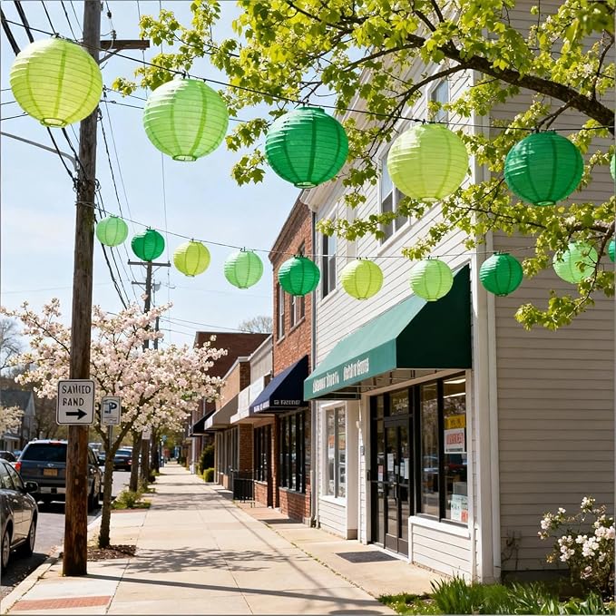 Chinese Paper Lanterns - Pack of 10, 10-Inch Light Green/Green Hanging Lights for Birthday Party Decorations, Ceiling Decor, Rainbow Classroom, Wedding, and Home Party