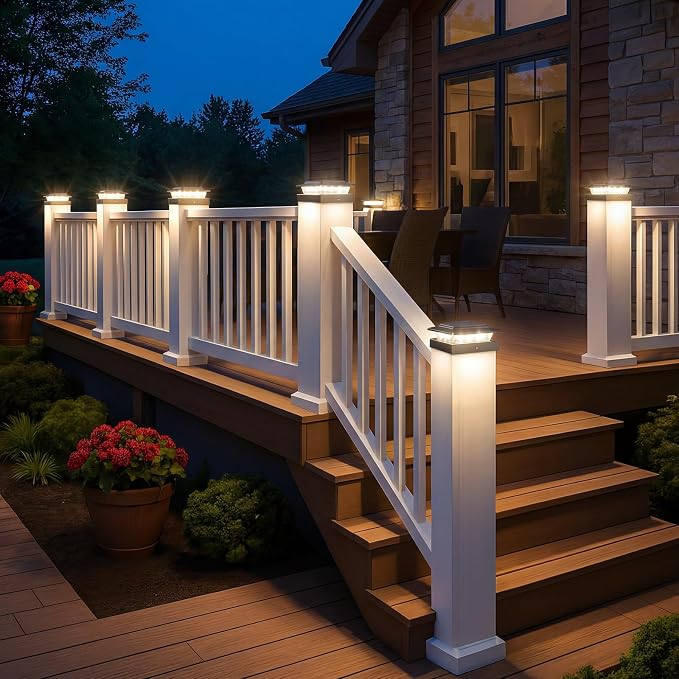 kolpop 4x4 Solar Post Cap Lights Outdoor 8Pack- 3 Color Temperatures& 2 Level Brightness, IP65 Waterproof, 16 LED Black Fence Deck Post Light Solar Powered Only for 4×4/3.5×3.5 Wood/Vinyl Posts