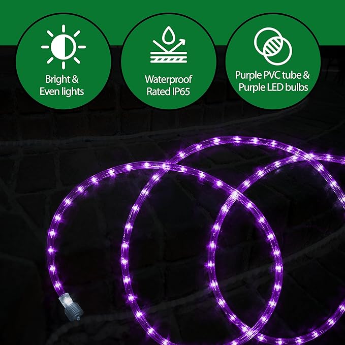 Tupkee LED Rope Light Purple - for Indoor and Outdoor use, 24 Feet (7.3 m) - 10MM Diameter - 144 LED Long Life Bulbs Rope Tube Lights - Pack of 2
