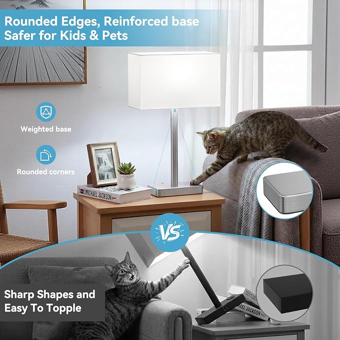 Hong-in Touch Lamps for Bedroom - 3-Way Dimmable Bedside Lamps Set of 2 with USB C+A, White Modern Table Lamp for Night Stands, Desk Lamp for Living Room Nightstand End Tables Bed Side