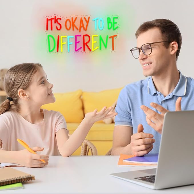 It's Okay To Be Different Neon Sign Multiple Colors Words Light Sign Dimmable Inspirational Affirmation Neon Light for Wall Decor Office Bedroom Pub Party Shop(16.54 * 8.66In)
