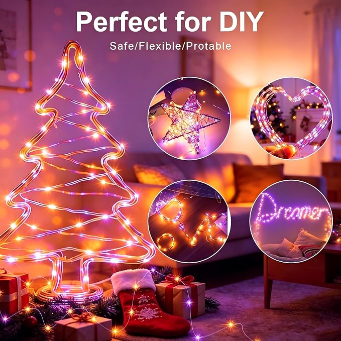 AIKEI 12 Pack LED Fairy Lights Battery Operated, Mini String Lights Waterproof 7ft 21 Led Firefly Starry Lights for Wedding Party Bedroom Garden Christmas Decoration Orange and Purple