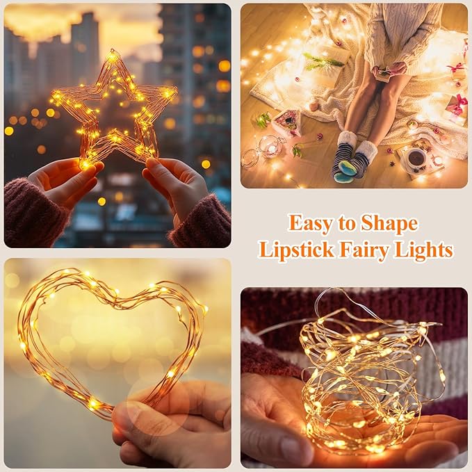 Lakumu 66FT(33*2) Fairy Twinkle Lights Battery Operated, 100 LEDs Rechargeable Battery Powered String Lights with 8 Modes & Timer for Bedroom, Christmas Decorations, Party, Wedding, Table(Warm White)