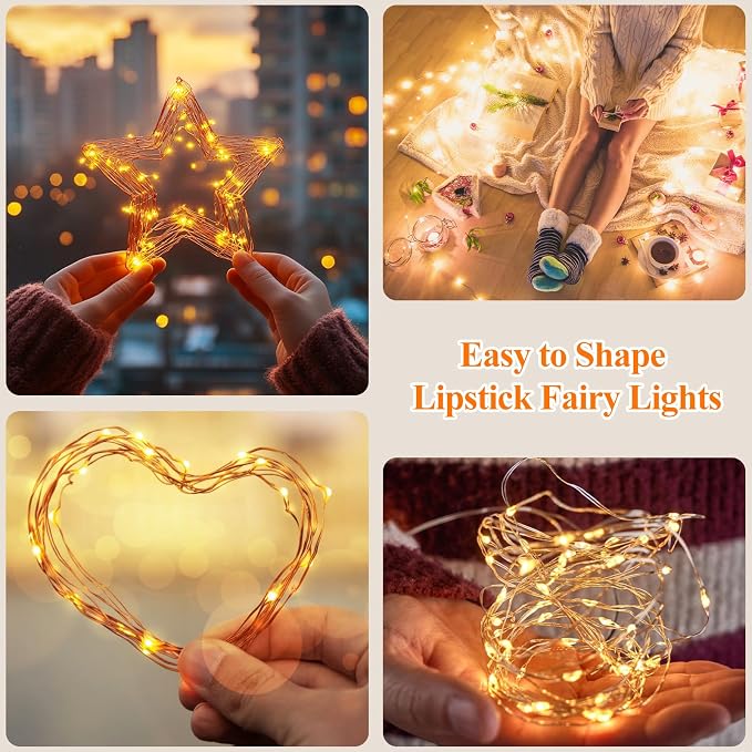 32FT 100 LED Warm White Fairy Lights, Rechargeable Type-C String Lights with 8 Modes Timer, Waterproof Battery Operated Twinkle Lights for Bedroom Wedding Party Centerpieces（16FT*2）