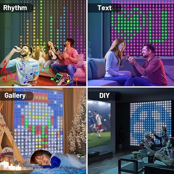 400 LED Smart Curtain Lights, Colorful Wall Backdrop Lights, Dynamic DIY Curtain Fairy Lights with APP & Remote Control for Bedroom Indoor Outdoor Christmas Halloween Party Decor (6.5 × 6.5 Ft )