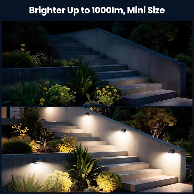 Solar Fence Light Outdoor, 4000K 3000K Solar Wall Lights with Motion Sensor, 1000LM Small Solars Light for Deck Fence Steps Patio Yard, 1pcs