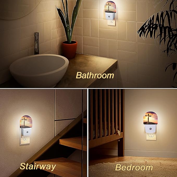 Cross Night Light, Night Lights Plug Into Wall Decor,At Sunset Dusk to Dawn Home Indoor Stairway Kitchen Corridor, Boys Girls Women Men Room Gifts