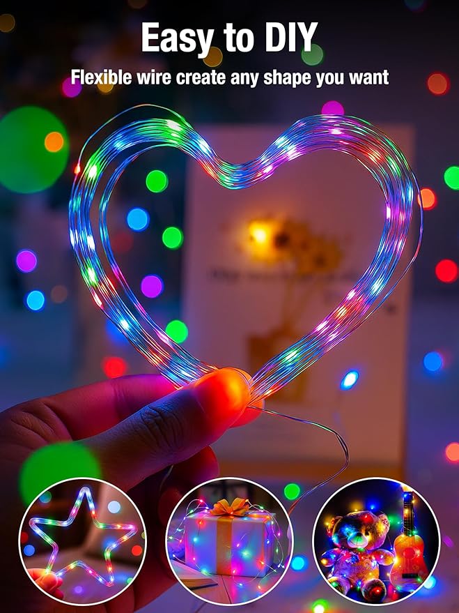 btfarm 2 Pack Fairy Lights Battery Operated with Timer, 16.4 FT 50 LED Silver Wire Twinkle String Lights 8 Modes Dimmable Waterproof for Indoor Christmas Bedroom Wedding Decorations, Multicolor