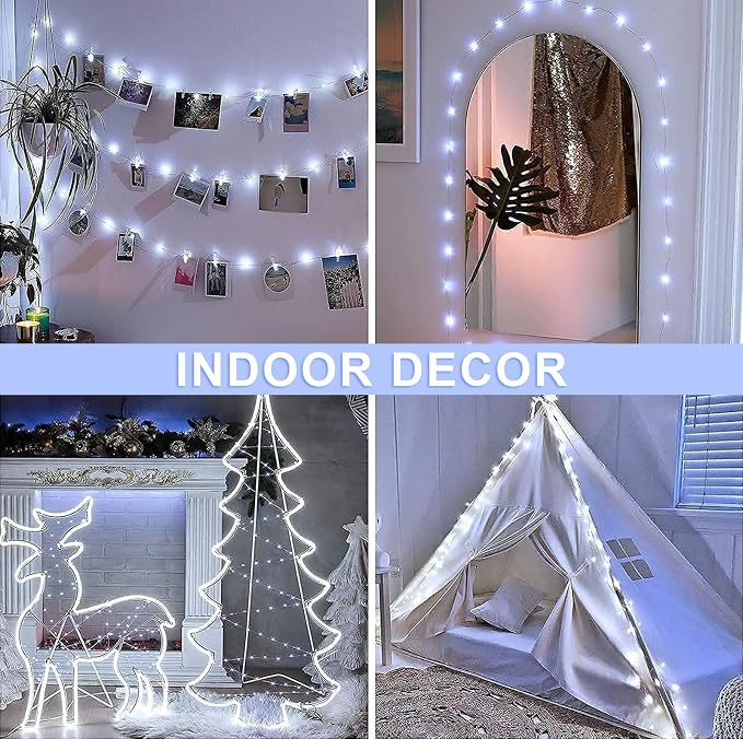 JMEXSUSS 2 Pack White Fairy Lights Battery Operated, Total 200 LED 66ft | Twinkle Lights with Remote, Timer, 8 Mode White String Lights for Bedroom Backdrop Dorm Ceiling Centerpiece Tree Party Decor